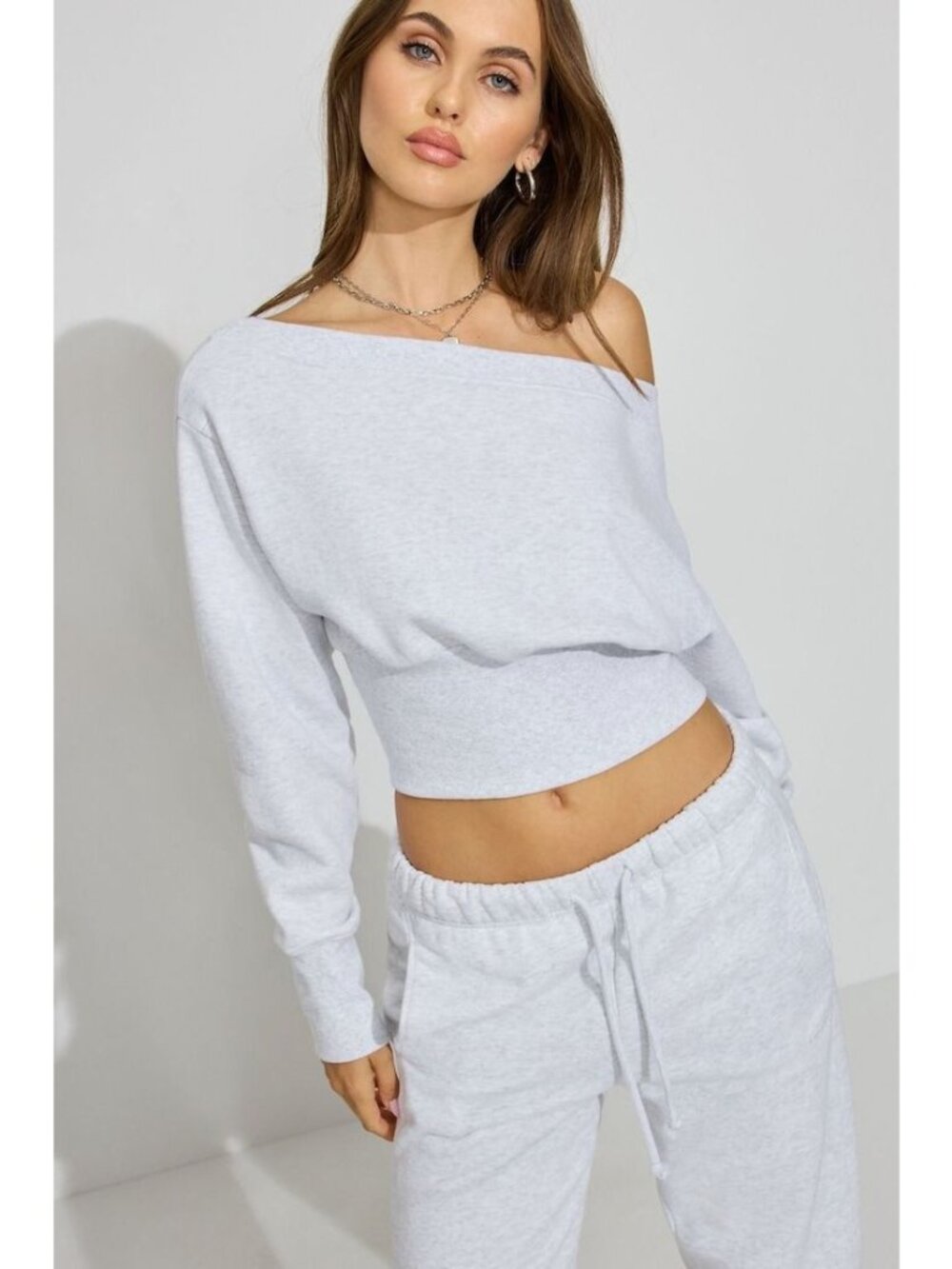 Garage Heather Grey Off Shoulder Cropped Sweatshirt Classic Size XS